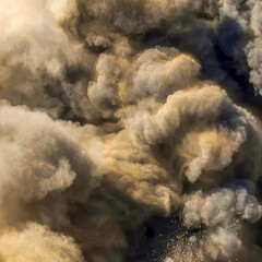 Close up of dust clouds and rock particles 