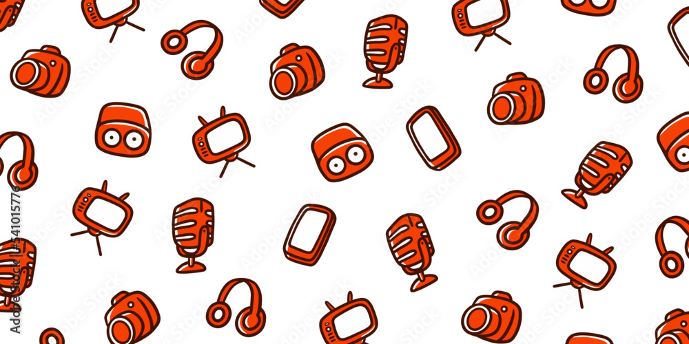 Poster Retro device in orange color for cute background illustration design. Wallpaper in pattern hand drawn style