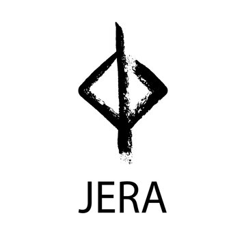 Rune Jera. Hand drawn wax chalk, texture glyphs.