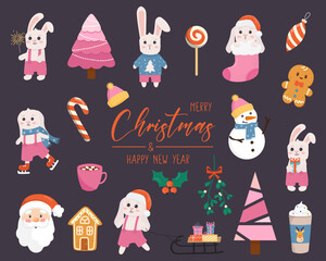 Fototapeta premium Set of Christmas elements. Vector illustration Christmas concept on dark background. Perfect for Christmas and New Year cards.