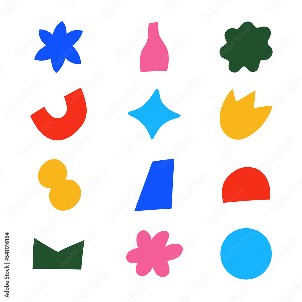 Aufkleber set of abstract shape in naive style illustration design. trendy childish hand drawn clip art for de