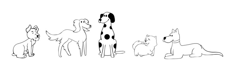 Set group animals black draw line shade vector illustration