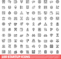 100 startup icons set. Outline illustration of 100 startup icons vector set isolated on white background