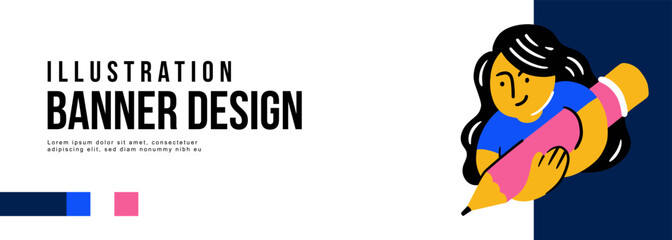 Banner template with cute Girls in trendy illustration and color for back to school theme design