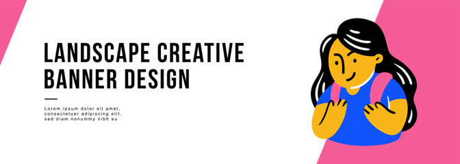 Banner template with cute Girls in trendy illustration and color for back to school theme design
