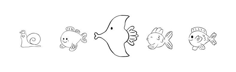 Obraz premium Set group animals black draw line shade vector illustration