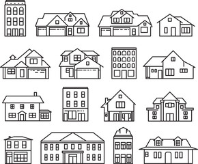 building icon set thin line design. buildings of various shapes