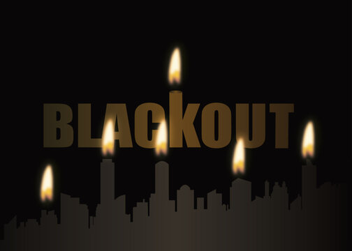 Blackout – Power grid overloaded. Candle illuminates a city. blackout concept.