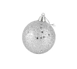 white christmas ball with silver sequins isolated