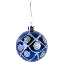 blue christmas ball with with shiny silver pattern isolated