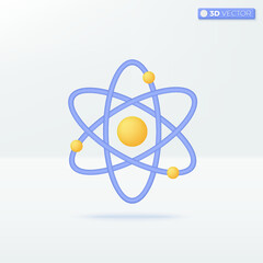 Atom icon symbols. Nucleus, molecular chemistry, orbital electrons, physics scienc concept. 3D vector isolated illustration design. Cartoon pastel Minimal style. Used for design ux, ui, print ad.