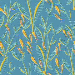 Seamless pattern with stylized leaves on a blue background