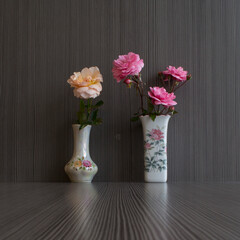 Beautiful roses in vases