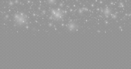 Dust sparks and stars shine with a special light. Christmas light effect. Glittering particles of magic dust.Vector sparkles on a transparent background.