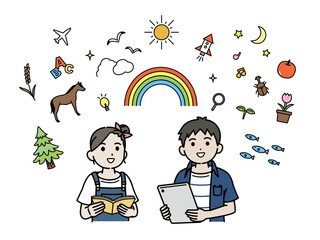 知識と想像力を豊かにする読書　小学生の子供のイラスト © SENRYU