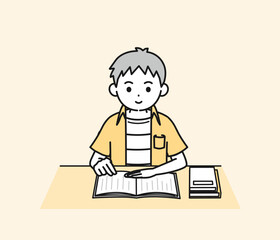 読書をする小学生の男の子のイラスト