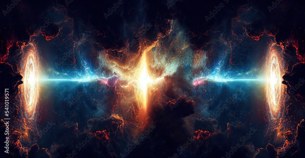 Poster glowing huge nebula with young stars. space background with the explosion of star.