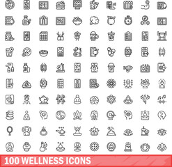 100 wellness icons set. Outline illustration of 100 wellness icons vector set isolated on white background