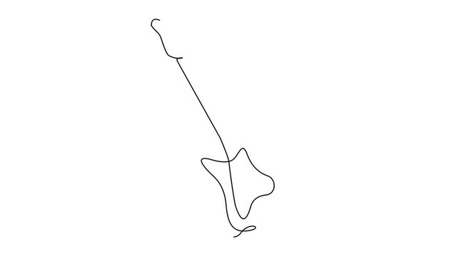 A electrical guitar is drawn in a one line art style. Hand drawn digital animation. Black lines on a white background.