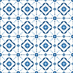 Italian tile pattern seamless vector. Portuguese azulejos, Mexican talavera, Spanish, Sicily majolica or dutch Delft blue. Abstract background for ceramic kitchen wall or bathroom mosaic floor.