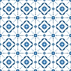 Foto auf Acrylglas Italian tile pattern seamless vector. Portuguese azulejos, Mexican talavera, Spanish, Sicily majolica or dutch Delft blue. Abstract background for ceramic kitchen wall or bathroom mosaic floor. © irinelle