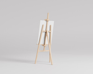 White canvas on a easel, a wooden easel mockup, 3d rendering, 3d illustration