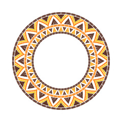 Tribal frame. African border pattern. Peruvian sun texture. Aztec ethnic template for logo or boho label. Coffee menu design.