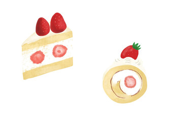 いちごのショートケーキとロールケーキ