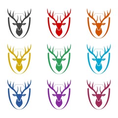 Deer animal shield logo icon isolated on white background. Set icons colorful
