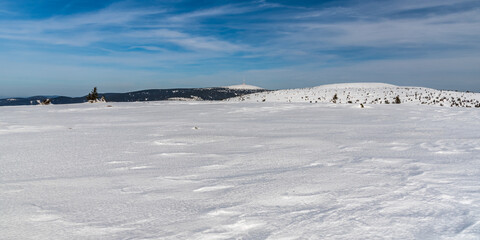 Vysoka hole and Praded from Jeleni hrbet hill in winter Jeseniky mountains