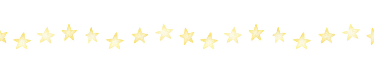 Watercolor seamless border with yellow stars. Festive repeatable frame for holiday designs