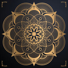 Luxury ornamental mandala design background in gold color and eps file download   