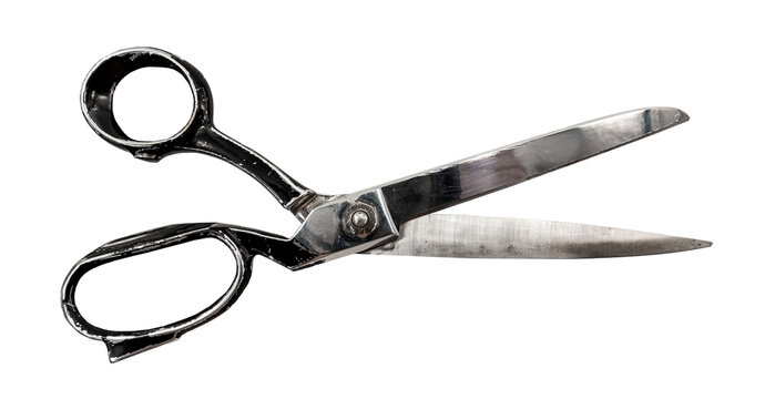 Old vintage tailor or seamstress scissors isolated on white background. scissors isolate