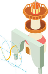 Construction work icon isometric vector. Arch project and lighthouse building. Designing, building, reconstruction