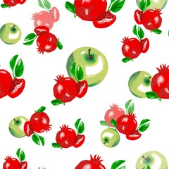 pattern with pomegranates and apples