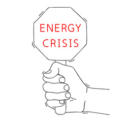 ENERGY CRISIS. Shortage resources. Message of global energy crisis on paper. Editable hand drawn contour. Sketch in minimalist style. Vector