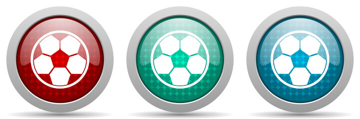 Football vector icon set, glossy web soccer buttons collection