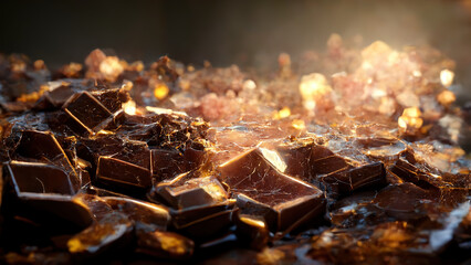 Beautiful chocolate splash and swirl close up in 3D style