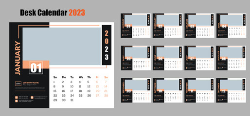 Set of 2023 Calendar Planner Template with Place for Photo, Company Logo and description. 