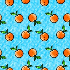 seamless pattern with fruits orange illustration background color design 