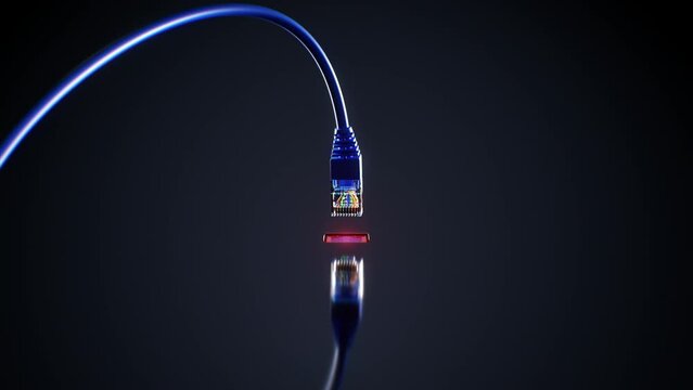 Ethernet Cable Plugging to the Lan Port Beautiful 3d Animation. Abstract High Speed Computer Network Wire Connection Illustration. Modern Internet Technology Concept 4k UHD 3840x2160.