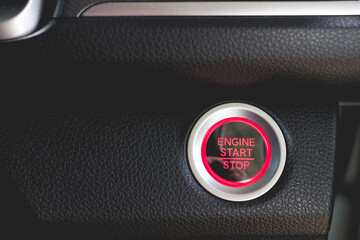 Engine start and Engine stop button circle in car, push for start and stop car ignition remote...