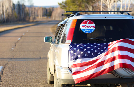 I Voted Today. Sticker On Car Trunk . USA