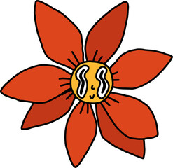 Groovy Christmas vibe png clipart illustration. Psychedelic poinsettia flower in trendy retro 60s hippie flat cartoon style. Merry Christmas and Happy New year element, isolated transparent background