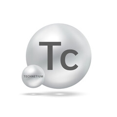 Technetium molecule models silver. Ecology and biochemistry concept. Isolated spheres on white background. 3D Vector Illustration.