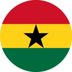 Ghana Round Flag. Ghanaian Circle Circular Country Nation National Banner Symbol Sign Ensign Flag. Transparent PNG Flattened JPG Flat JPEG