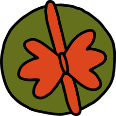 Groovy Christmas vibe png clipart illustration. ball with bow in trendy retro 60s hippie flat cartoon style. Merry Christmas and Happy New year element, isolated on transparent background