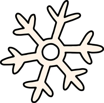 Groovy Christmas vibe png clipart illustration. Snowflake in trendy retro 60s hippie flat cartoon style. Merry Christmas and Happy New year element, isolated on transparent background