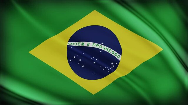 Flag of Brazil waving in the wind. Brazilian national full screen background flag 