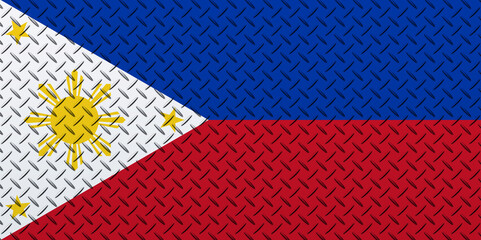 3D Flag of Philippines on a metal wall background.